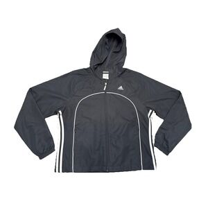 Adidas Claims proof Jacket Black Polyester/Nylon Hooded Wind Breaker Full Zip Lg
